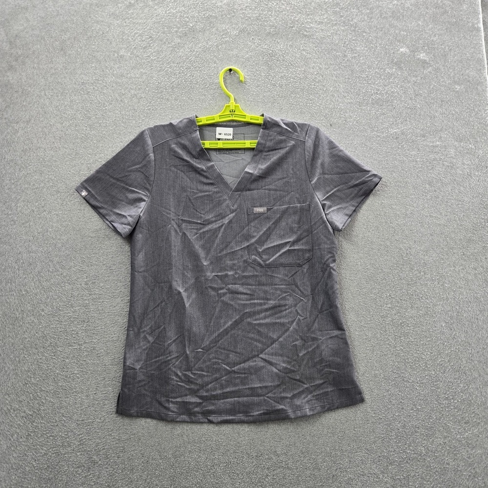 FIGS‎ Women Scrub Top S Gray Catarina One Pocket PO#2453 Short Sleeve Logo